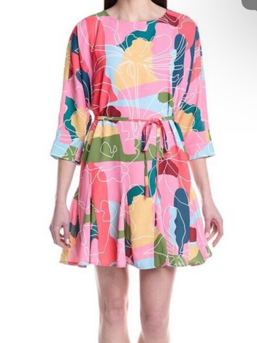 CROSBY by Mollie Burch Pink Multi-Color Abstract Floral Belted Dress